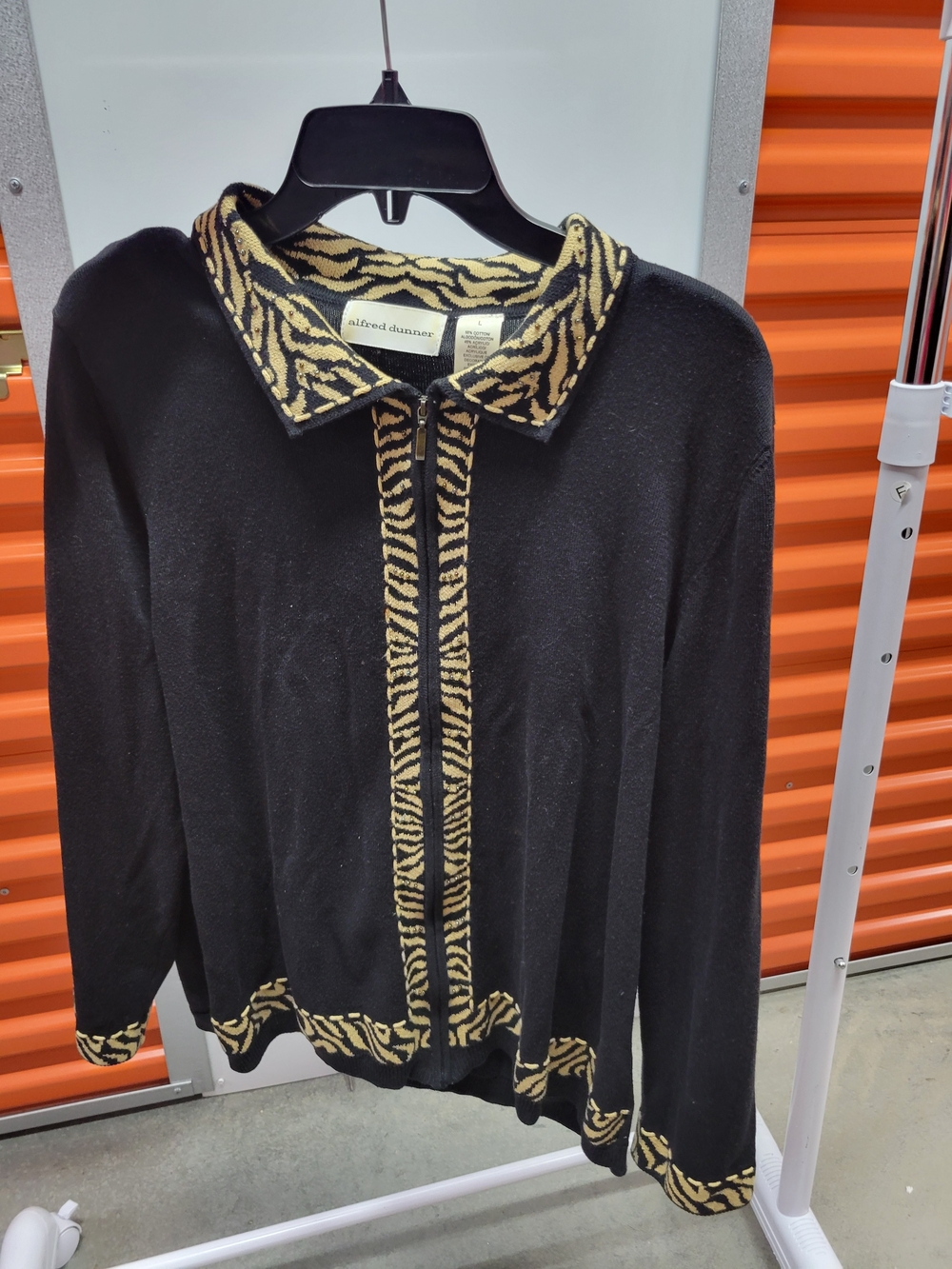 alfred dunner Black Sweater with Gold Zebra-Trim Collar